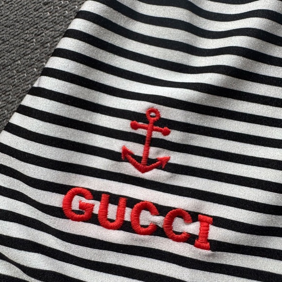 Striped silver shimmer and white Gucci Swimsuit one piece bikini - Picture 15 of 15